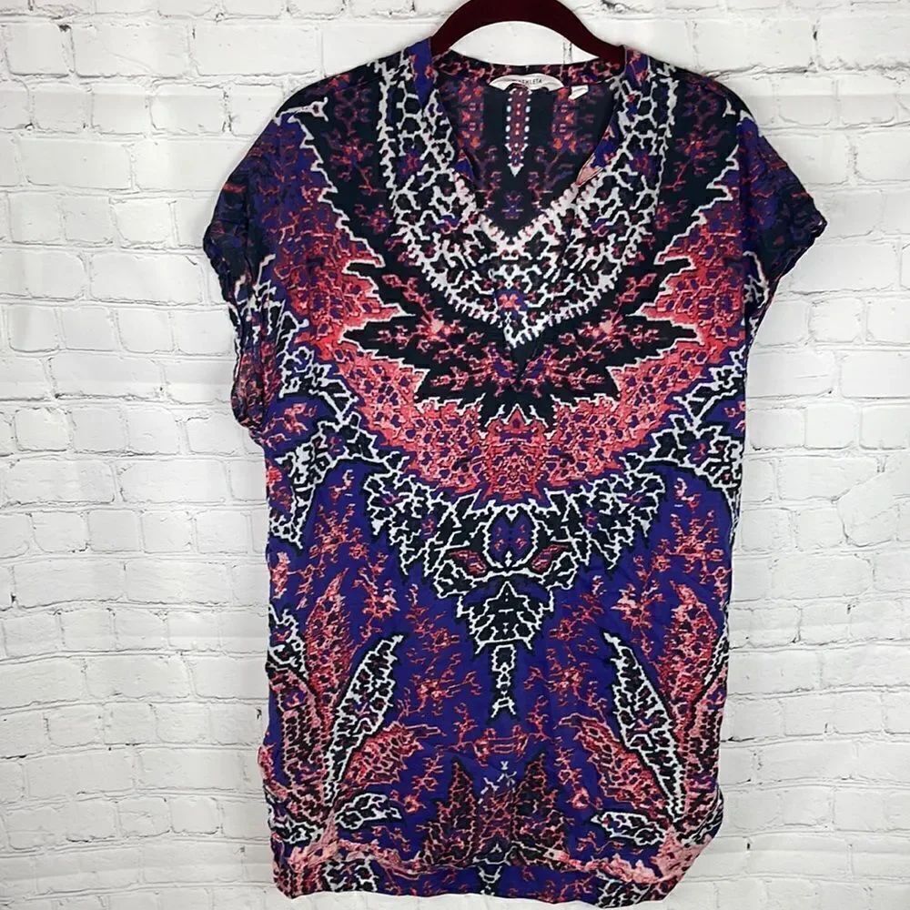 Athleta Purple Silk Blend Tunic Top Boho Print Size Small